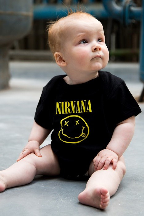 Nirvana onesie for babies sitting photoshoot